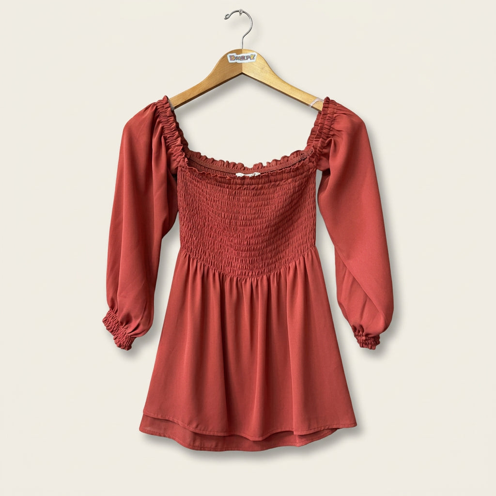 Express Blouse Cold Shoulder Ruched Burnt Orange Ladies Size XS