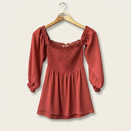 Express Blouse Cold Shoulder Ruched Burnt Orange Ladies Size XS