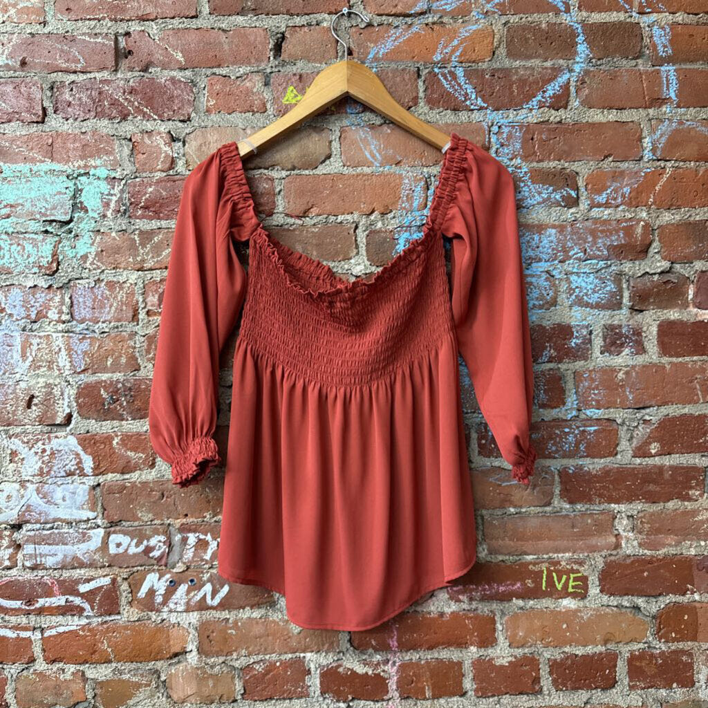 Express Blouse Cold Shoulder Ruched Burnt Orange Ladies Size XS