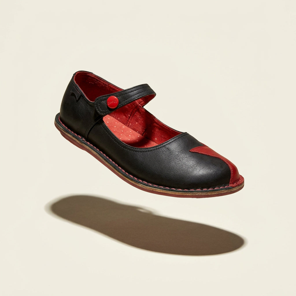 Camper Mary Jane Flats Black W/ Red Star Size 8L