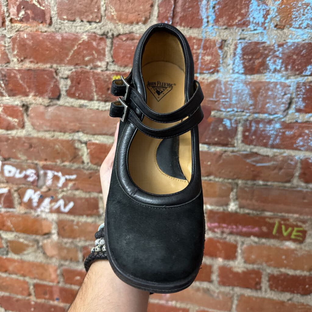 Vintage John Fluevog F/W 2018 Black Suede Mary Janes Size 38 (8L)