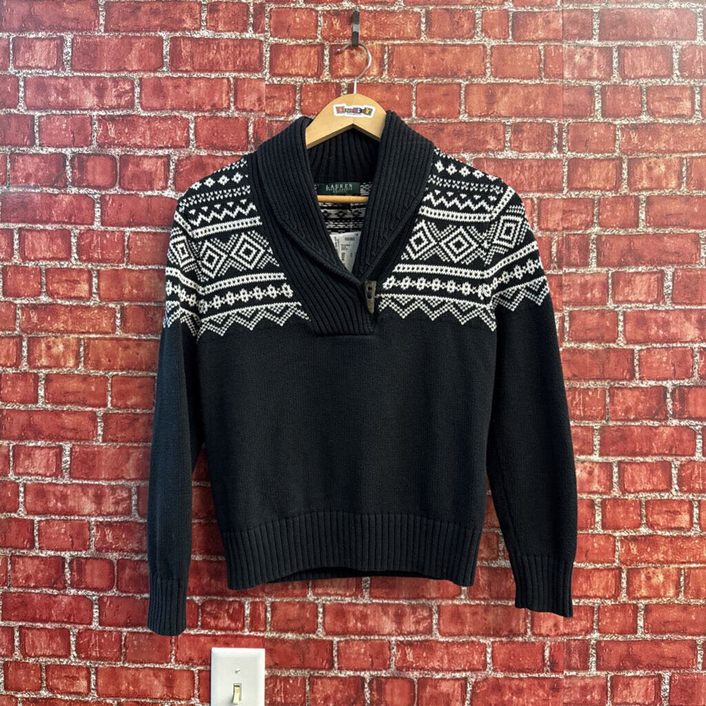 Lauren Ralph Lauren Sweater Toggle Shoulder Knit Black/White Size P/M