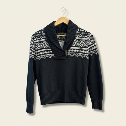 Lauren Ralph Lauren Sweater Toggle Shoulder Knit Black/White Size P/M