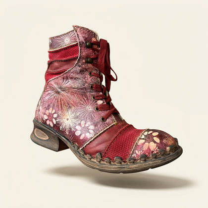 Rovers Vintage Red Abstract Ankle Boots Size 39 (8.5L)