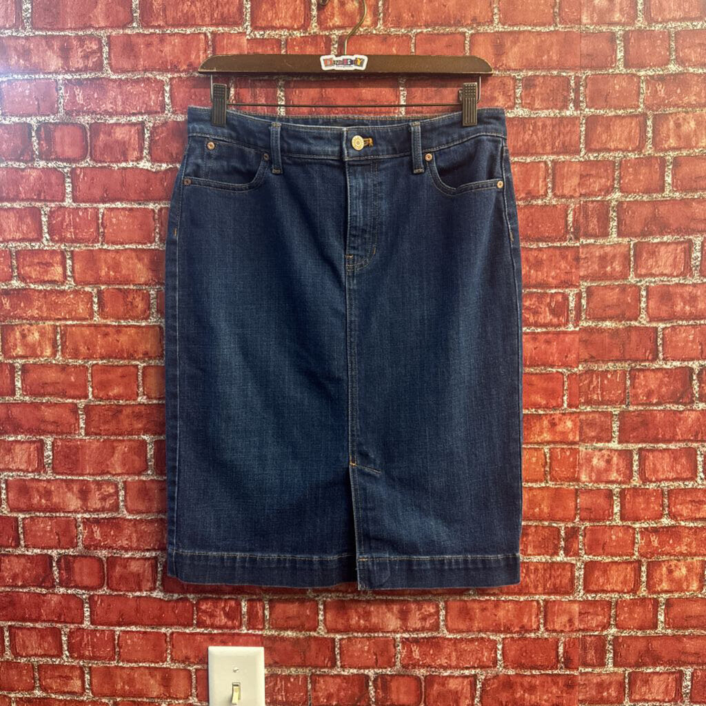 Talbots Jean Skirt Midi Front Slit Blue Size 8P