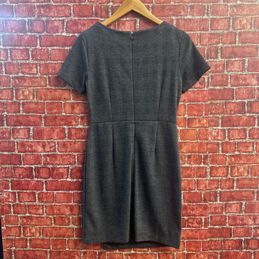 Banana Republic Midi Dress Short Sleeve Plaid/Herringbone Grey Size 2P