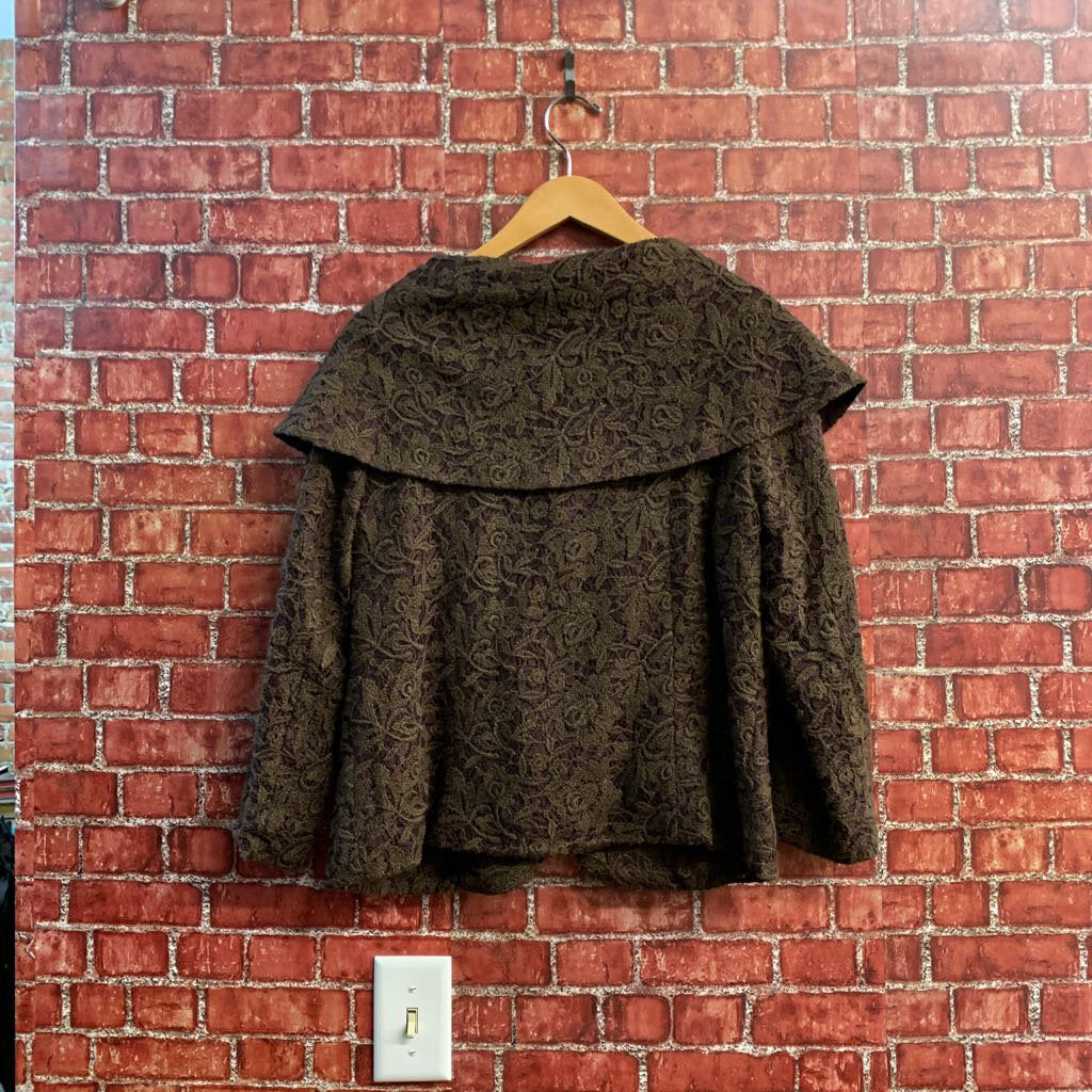 Odille Brown Textured Floral Cape Jacket Ladies Size M