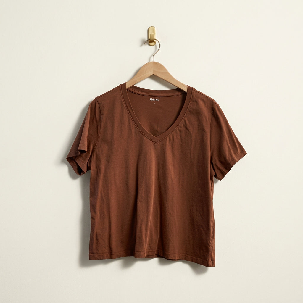 Quince Tee V Neck Brown Ladies Size L