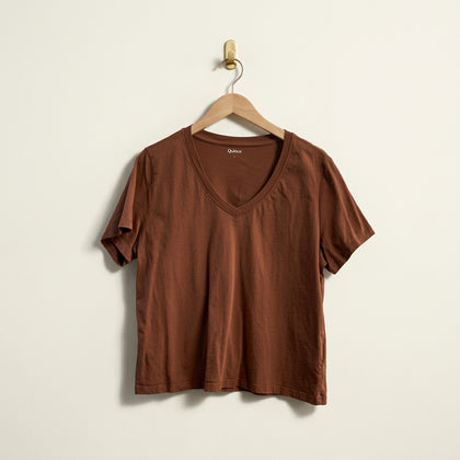 Quince Tee V Neck Brown Ladies Size L