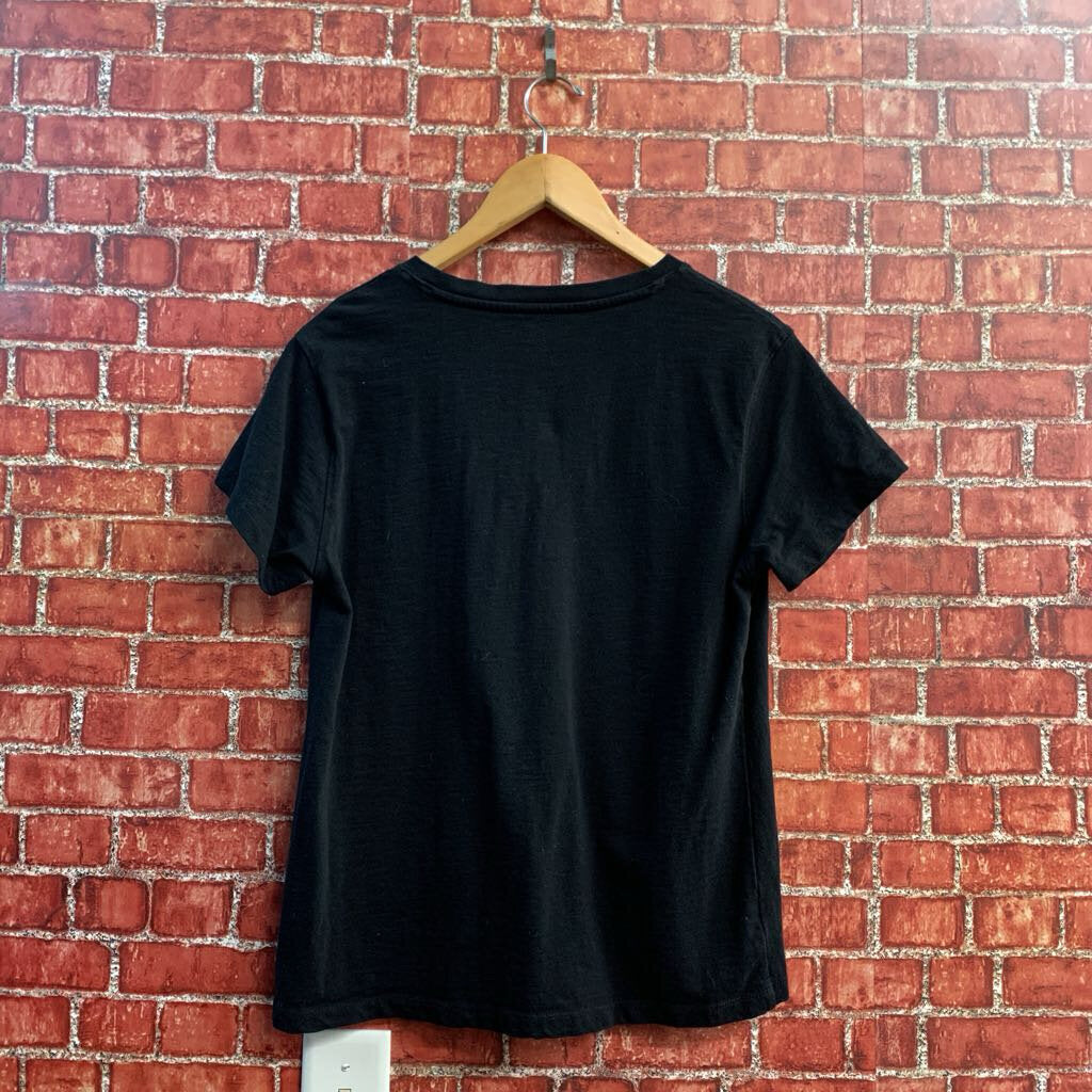 Quince Tee V Neck Black Ladies Size L