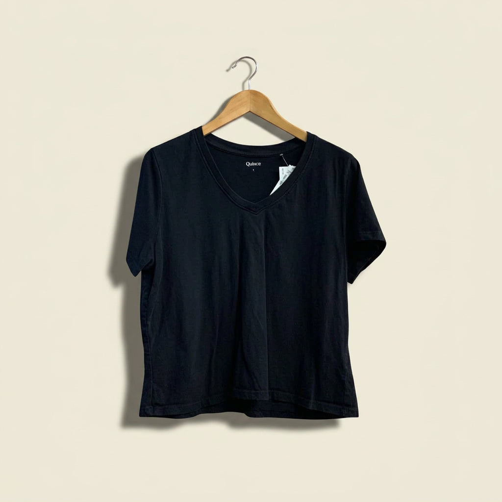 Quince Tee V Neck Black Ladies Size L