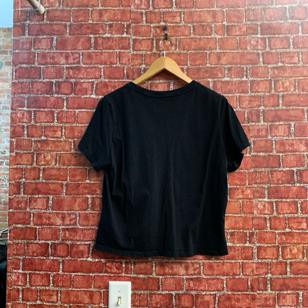 Quince Tee V Neck Black Ladies Size L