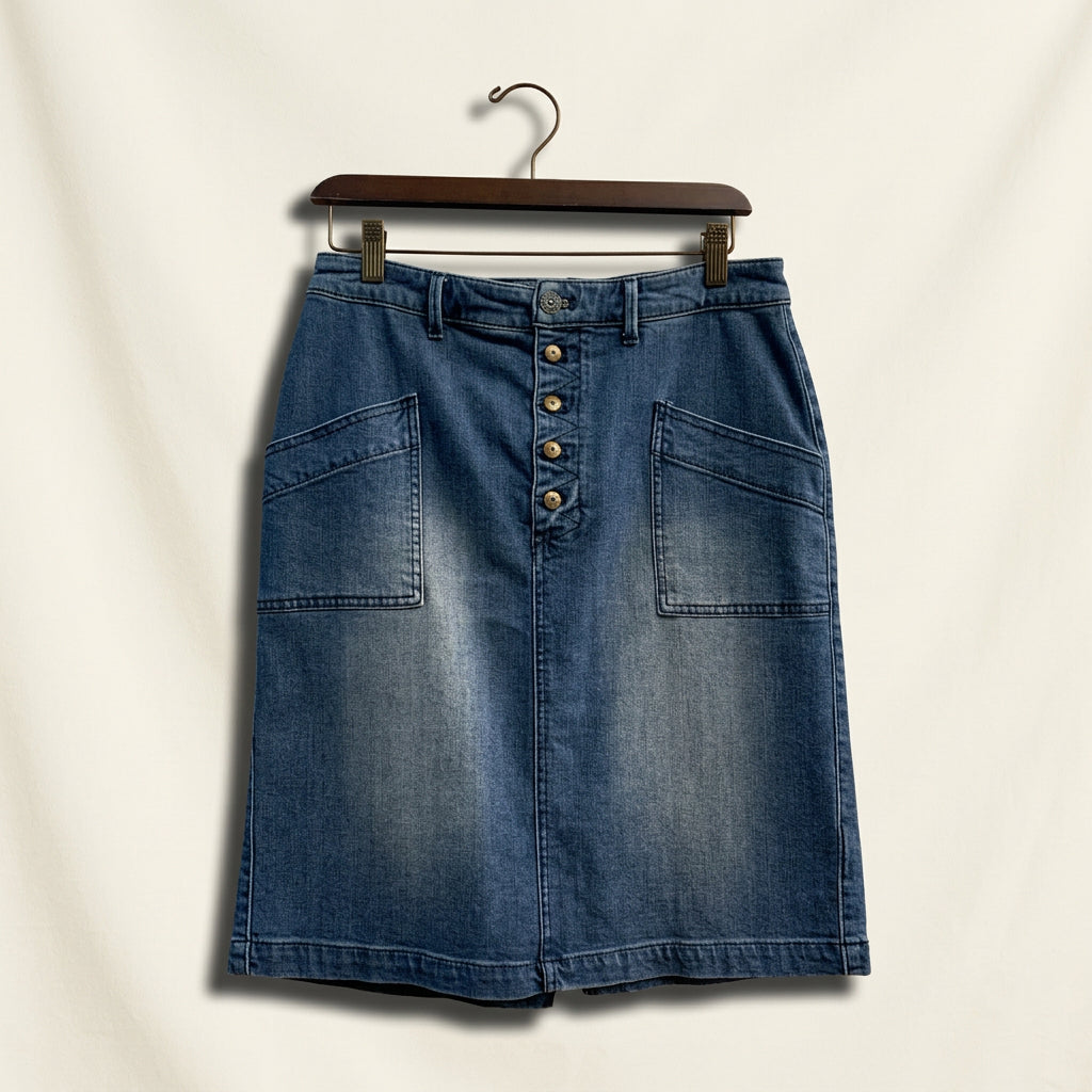 Pilcro Midi Skirt Denim Button Fly Blue Ladies Size 10