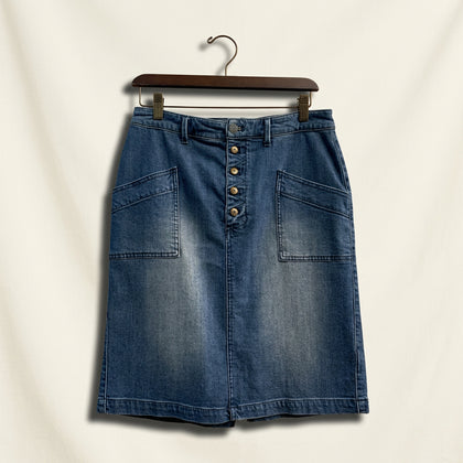 Pilcro Midi Skirt Denim Button Fly Blue Ladies Size 10