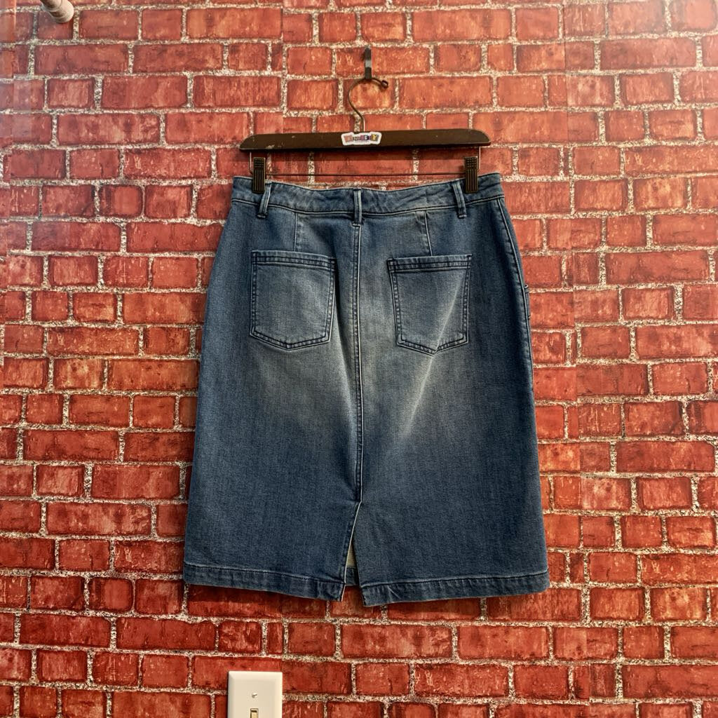 Pilcro Midi Skirt Denim Button Fly Blue Ladies Size 10