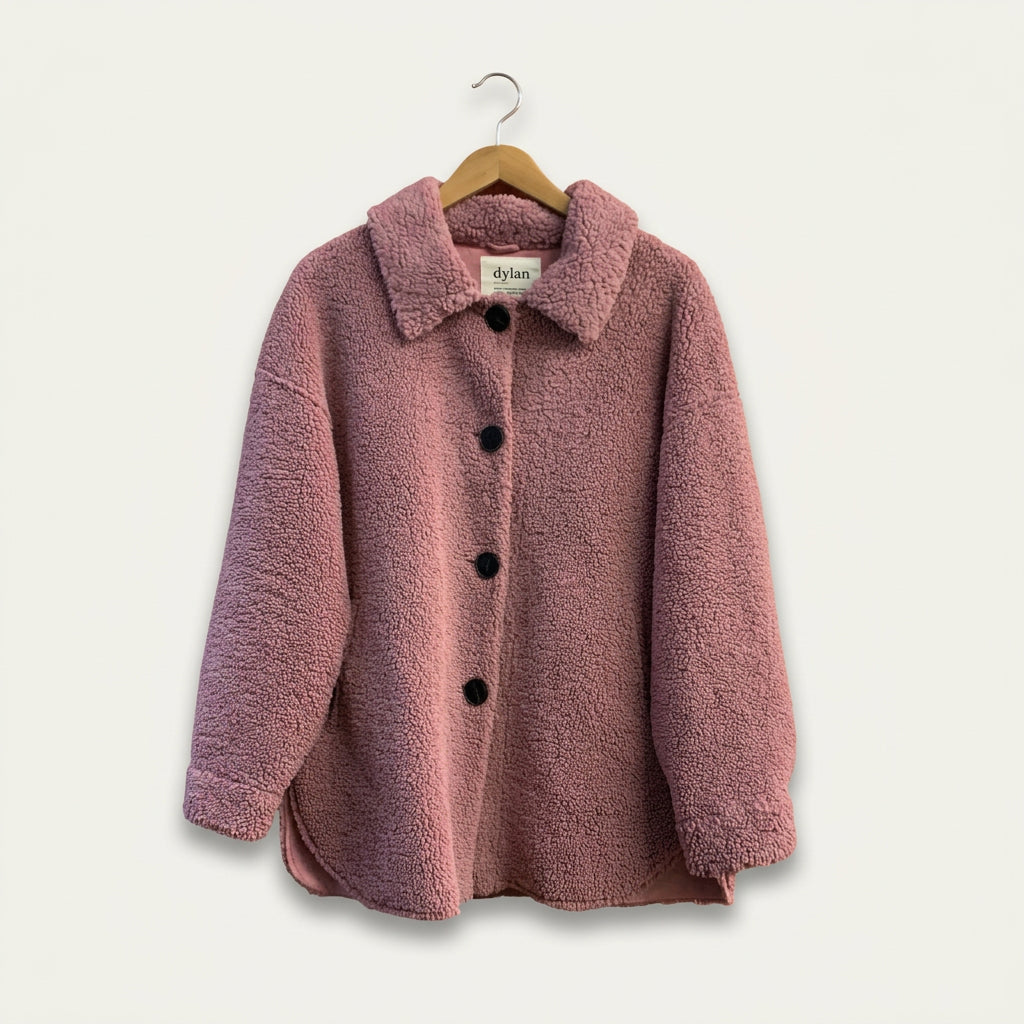 Dylan Lite Jacket Fuzzy Buttons Pink Ladies Size S