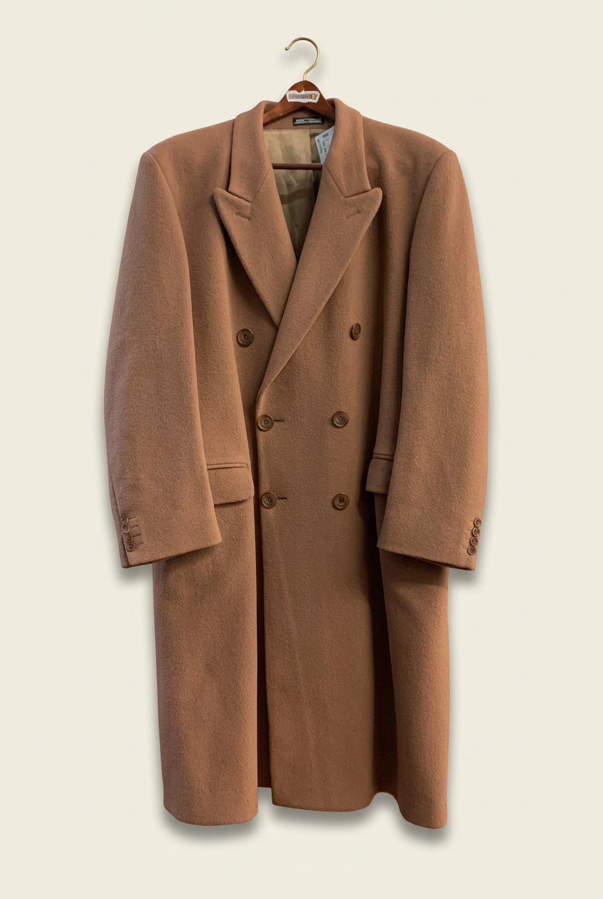 Made in England Overcoat Long Double Breasted Wool Brown Men’s Size XL