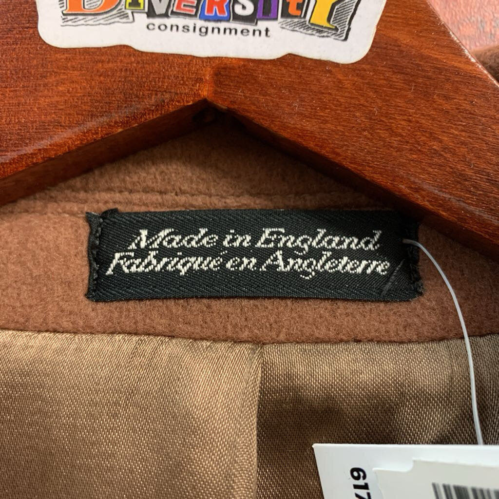 Made in England Overcoat Long Double Breasted Wool Brown Men’s Size XL