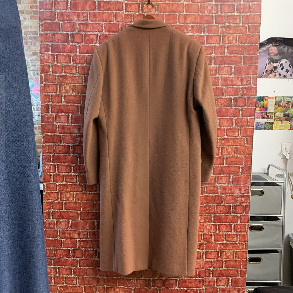 Made in England Overcoat Long Double Breasted Wool Brown Men’s Size XL