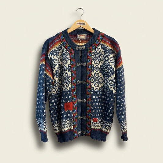 Diversity Repair Lab x Norwear Vintage Knit Cardigan Metal Hardware Swiss Darns Blue/Multi Men’s Size S