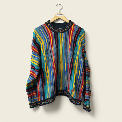 Coogi Vintage Sweater Mock Neck Cotton Australian Knit Grey/Multi Men’s Size M
