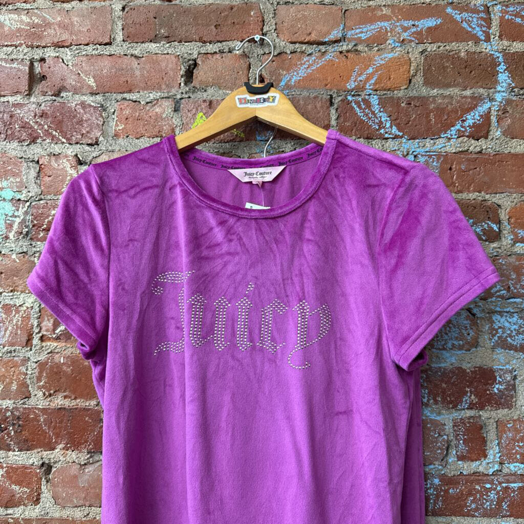 Juicy Couture Matching Set Tee and Pants Velvet Rhinestones Pink/Silver Ladies Size XL