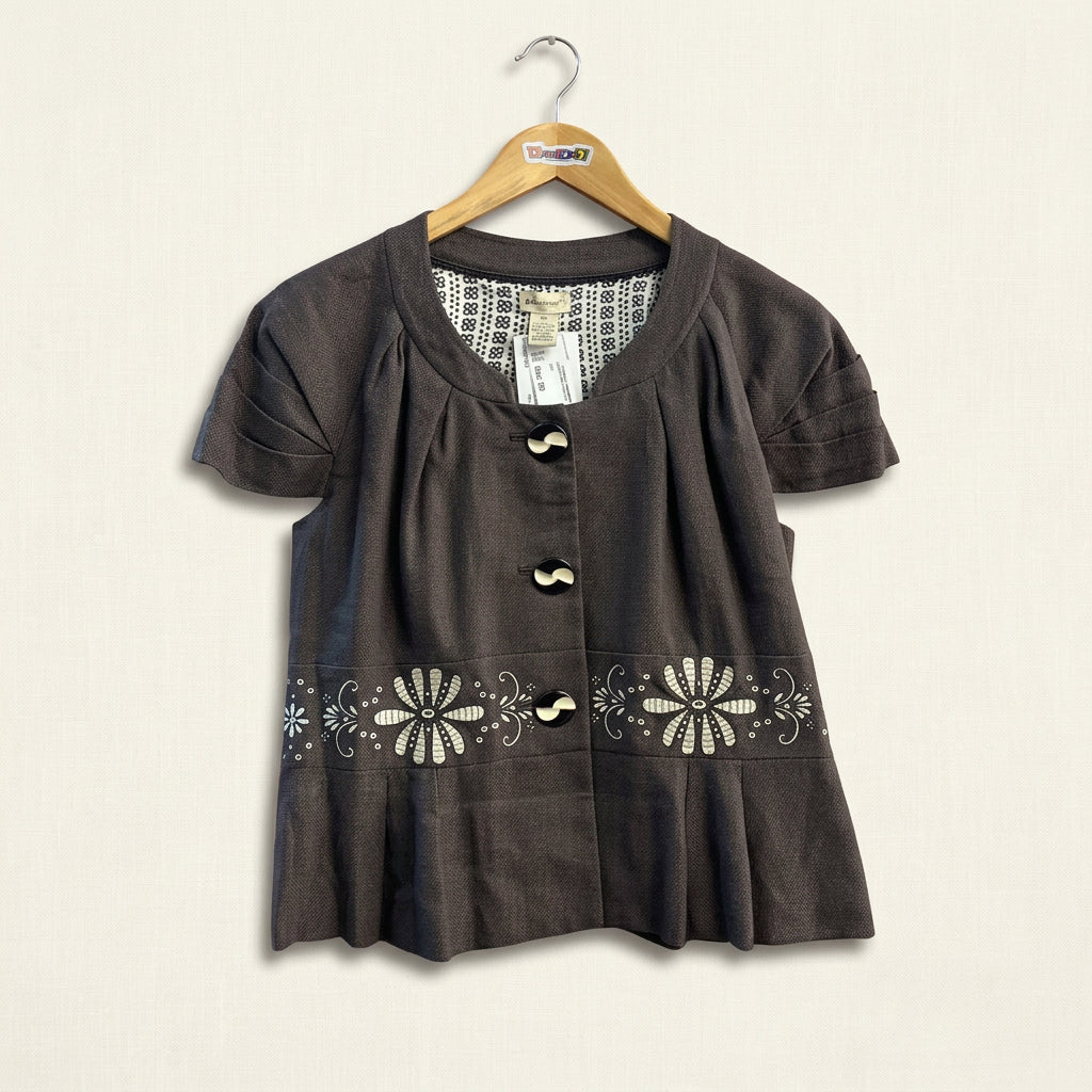 Elevenses Brown Floral Embroidered Peplum Jacket Ladies Size L