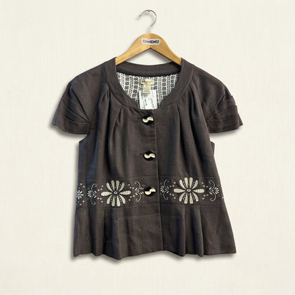 Elevenses Brown Floral Embroidered Peplum Jacket Ladies Size L
