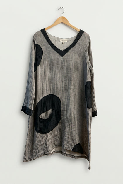 Bodil Grey & Black LS Linen Midi Dress Ladies Size M