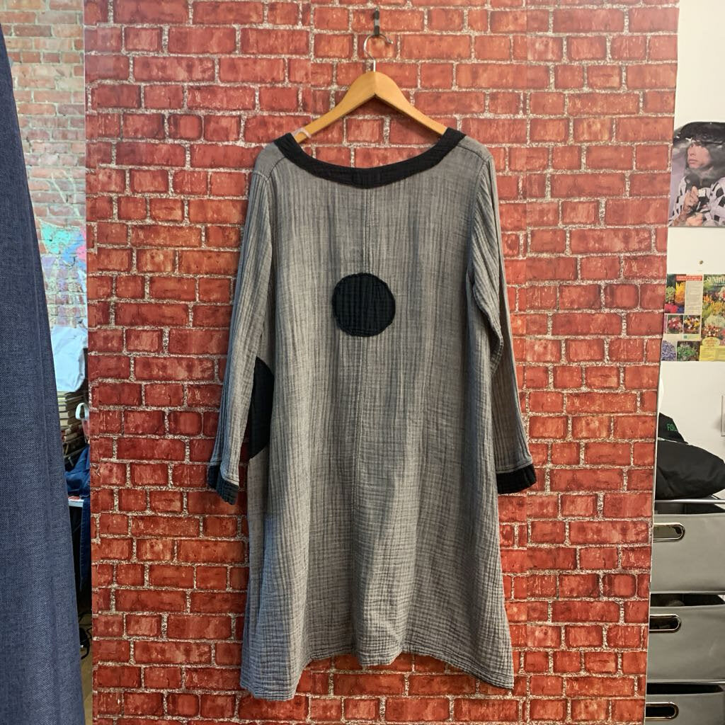 Bodil Grey & Black LS Linen Midi Dress Ladies Size M