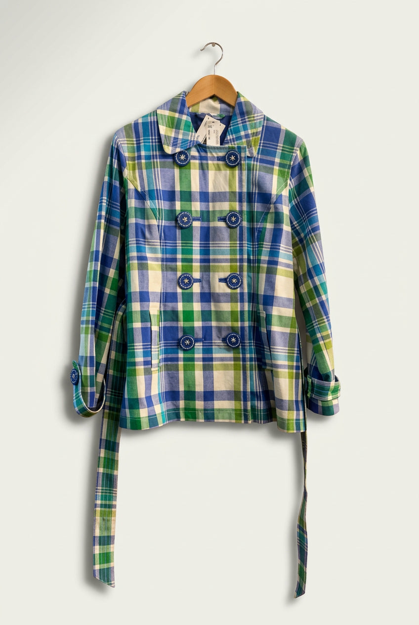 Boden Blue & Green Plaid Pea Coat Ladies Size 12