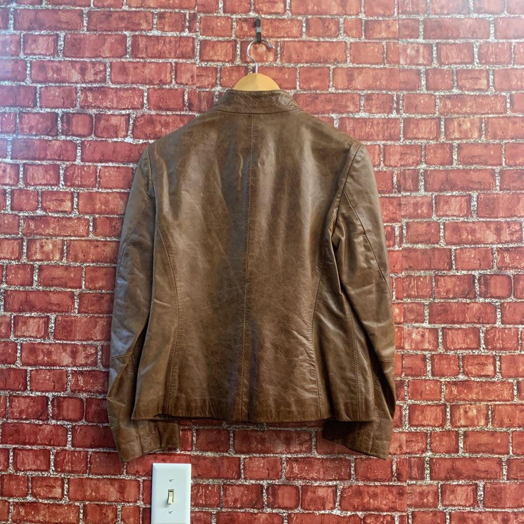 Lorenz Leather Brown Front Zip Moto Style Jacket Ladies Size XL