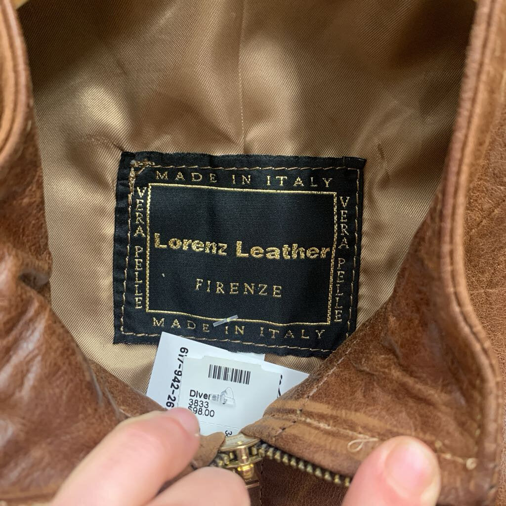 Lorenz Leather Brown Front Zip Moto Style Jacket Ladies Size XL