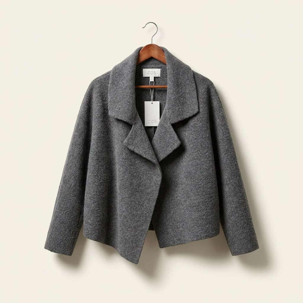 Look Cardigan Jacket Open Knit Collar Grey Ladies Size OS