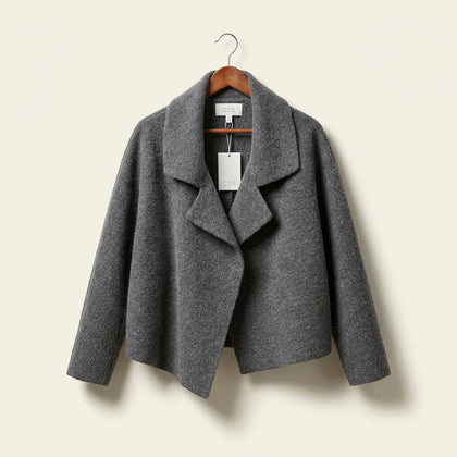 Look Cardigan Jacket Open Knit Collar Grey Ladies Size OS