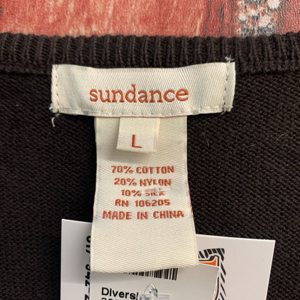 Sundance Brown Cardigan Sweater Floral Embroidered Ladies Size L