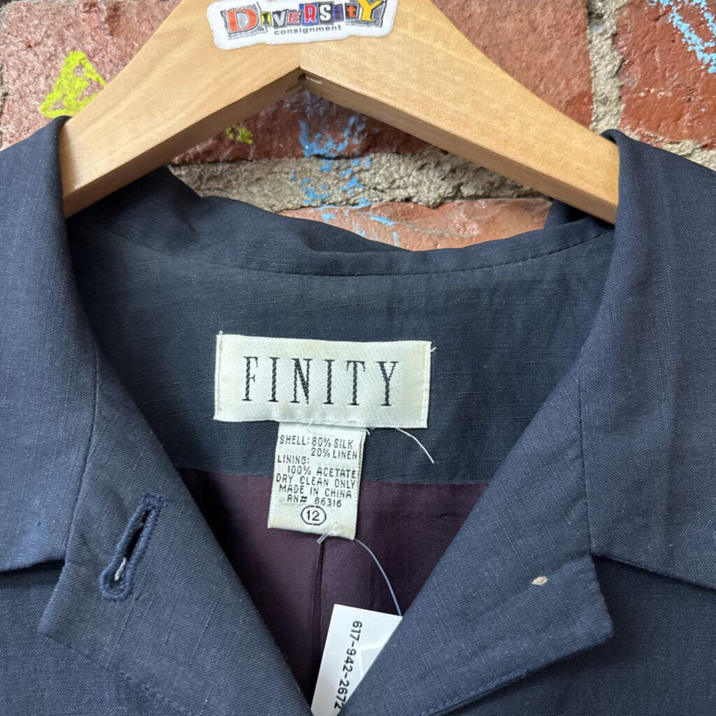 Finity Vintage Lite Jacket Silk/Linen MOP Buttons Navy Ladies Size 12