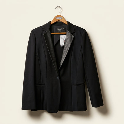 DKNY Blazer Leather Lapel Black Ladies Size 10