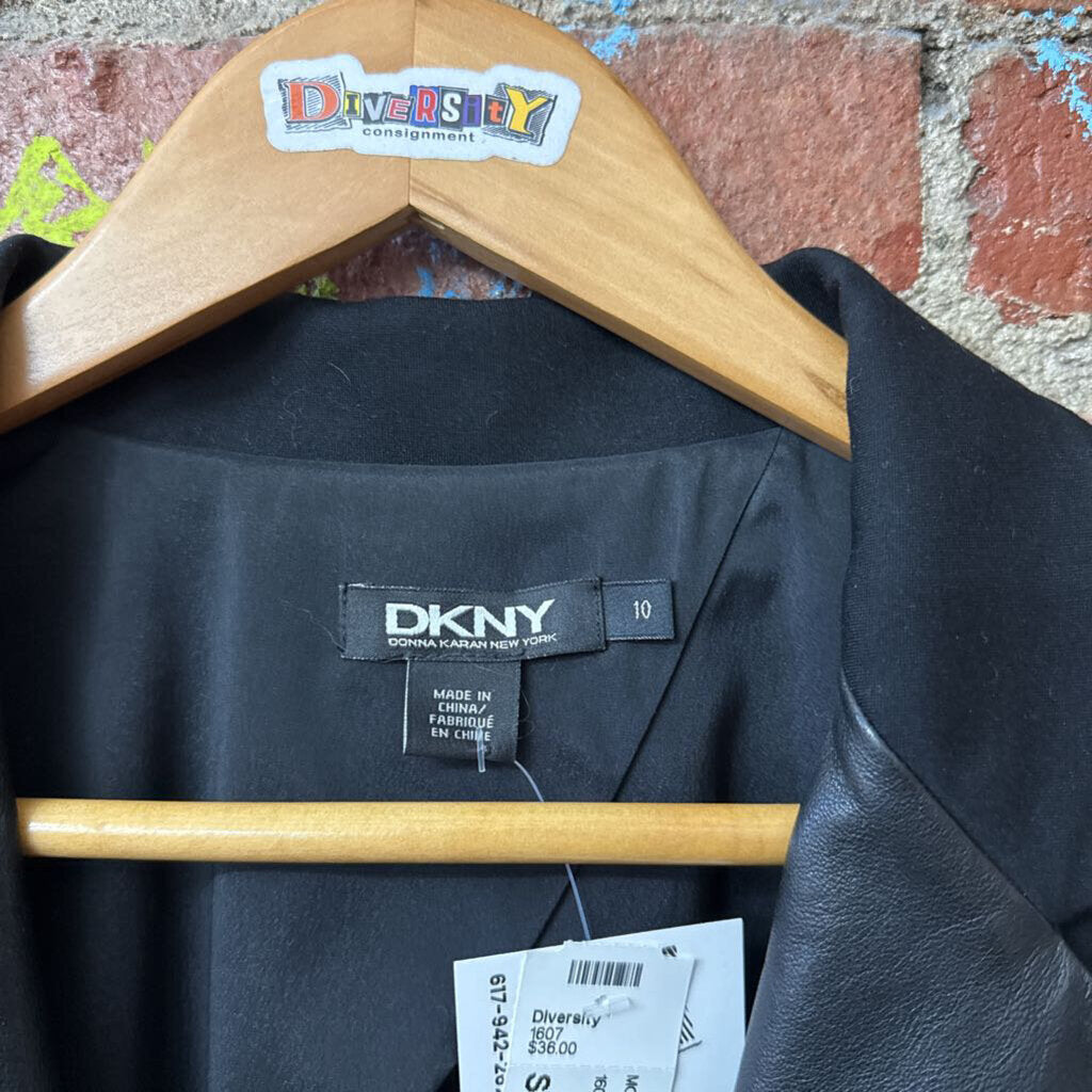 DKNY Blazer Leather Lapel Black Ladies Size 10