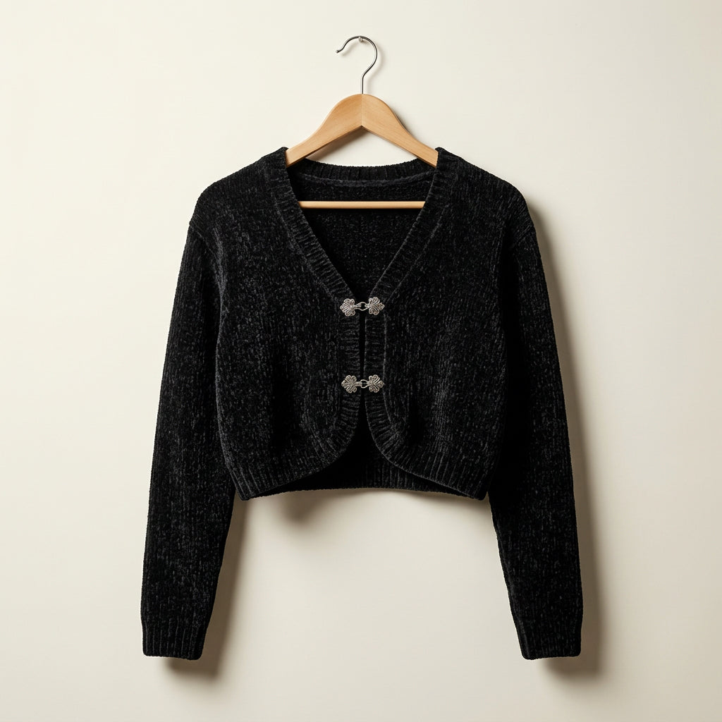 Vintage Contempo Casuals Black Thick Clasp Close Cardigan Sweater Ladies Size L