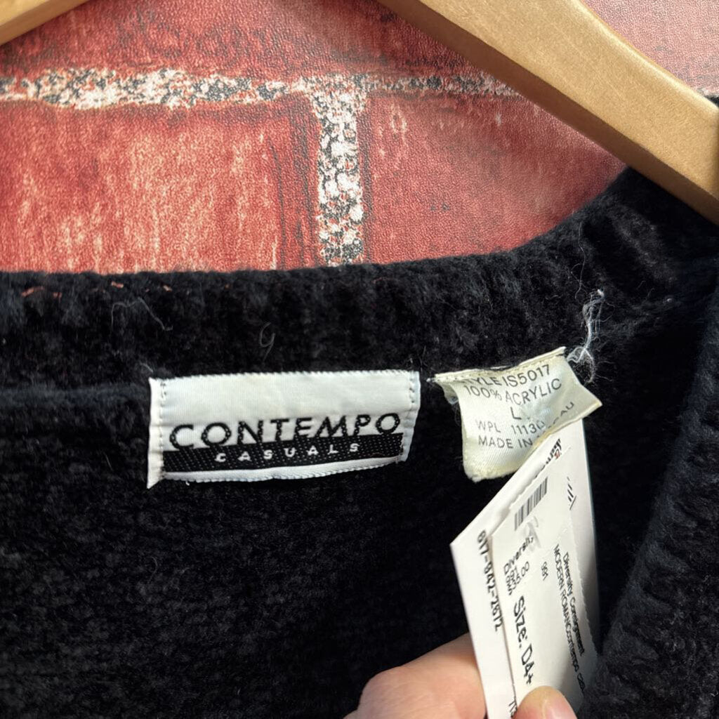 Vintage Contempo Casuals Black Thick Clasp Close Cardigan Sweater Ladies Size L