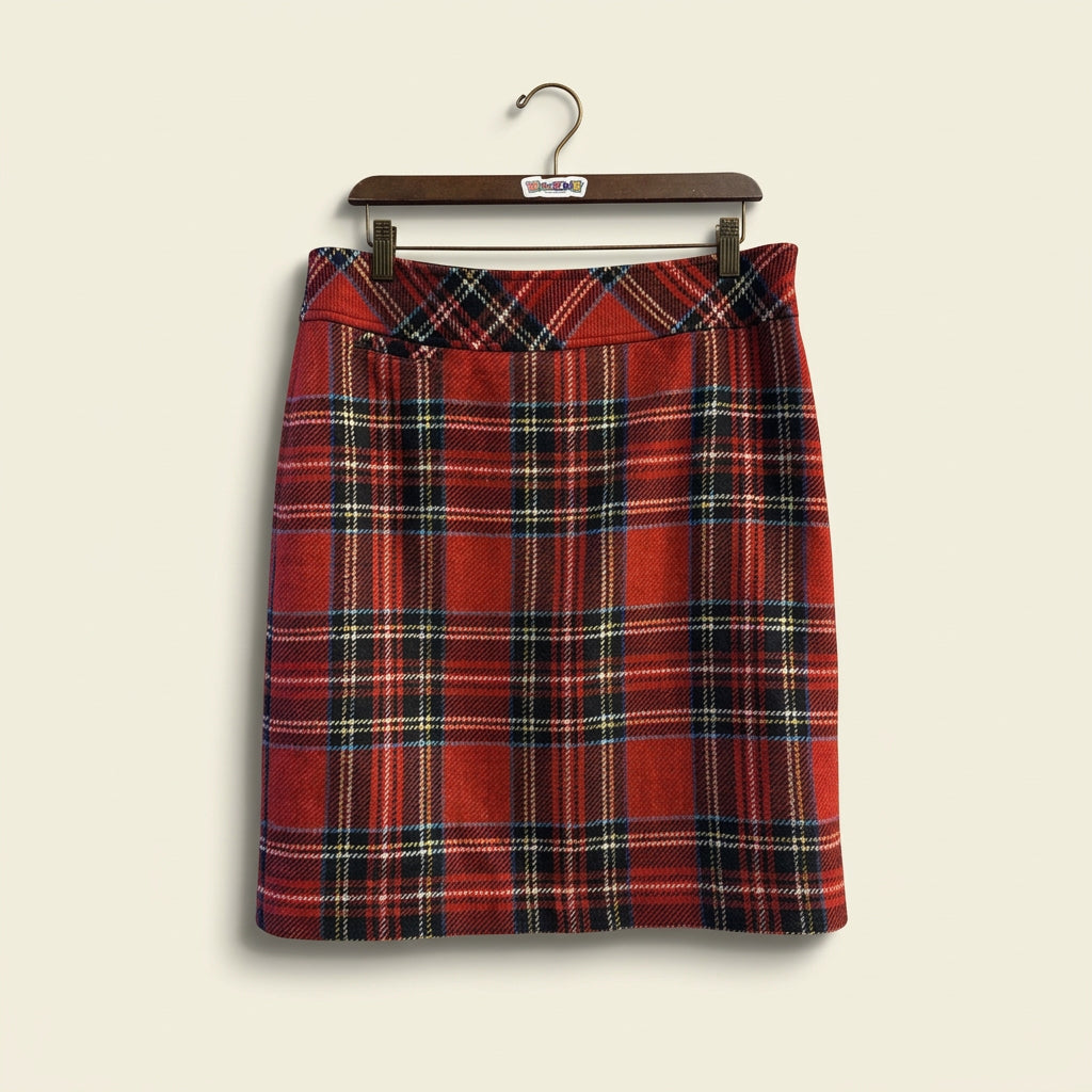 LL Bean Red Plaid Wool Mini Skirt Ladies Size 12