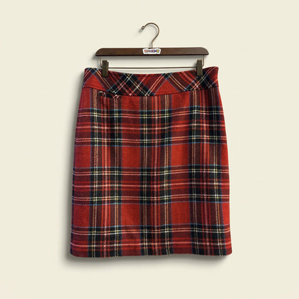 LL Bean Red Plaid Wool Mini Skirt Ladies Size 12