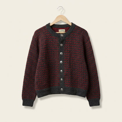 LL Bean Red & Grey Cardigan Sweater Thick Wool Men’s Size M