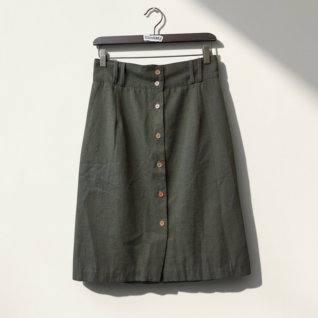Vintage Raw Silk Green Midi Skirt Ladies Size 12