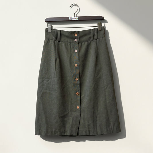 Vintage Raw Silk Green Midi Skirt Ladies Size 12