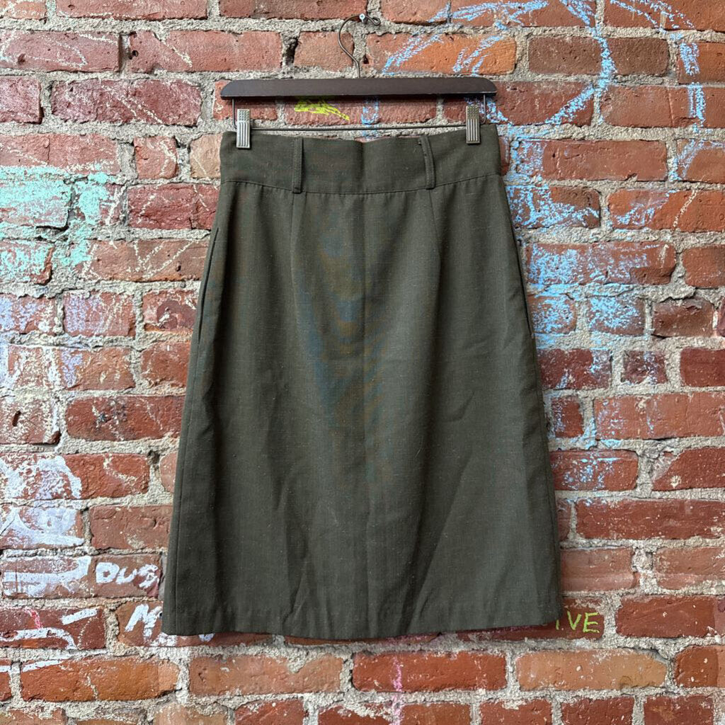 Vintage Raw Silk Green Midi Skirt Ladies Size 12