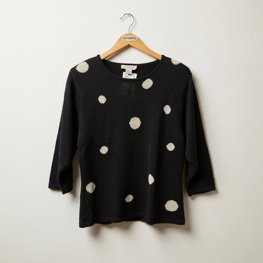 Vintage Jones New York Black & White Polka Dot Knit Sweater Ladies Size M