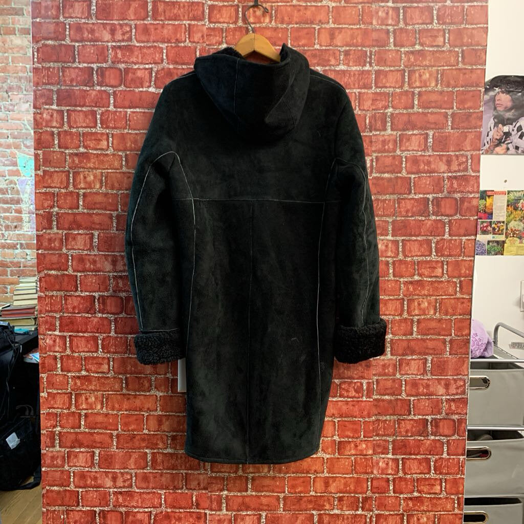 Owen Barry Vintage Shearling and Lambskin Coat Black Ladies Size M AS-IS (missing button/stains)