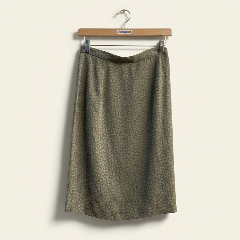 Vintage Tamotsu Grey Cheetah Pattern Midi Skirt Ladies Size 4